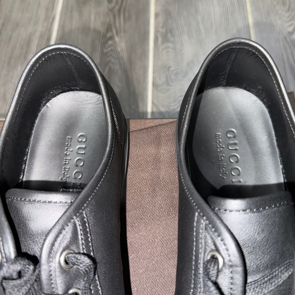 Gucci Black Mirosoft Nero Leather Sneakers Model 423301 SIZE: US 10 - Picture 6 of 11